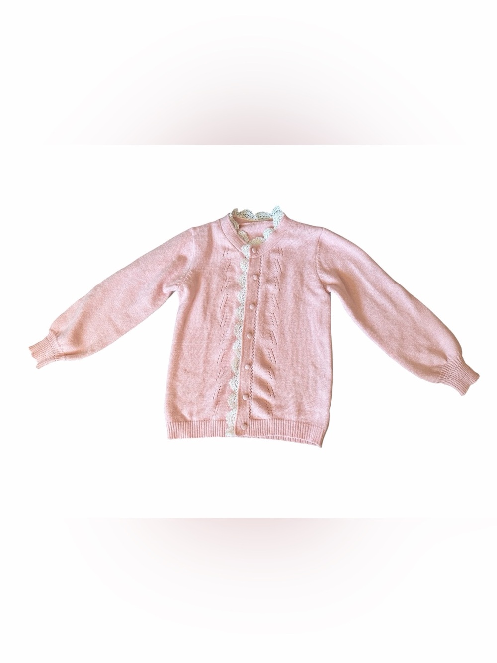 Vintage Pink Lace Cardigan Sweater Soft Knit Cottagecore No Size Tag